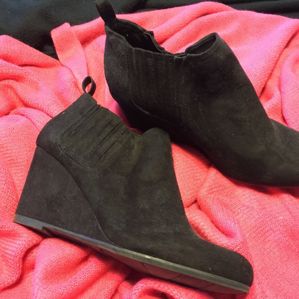 Black Suede Wedge Booties